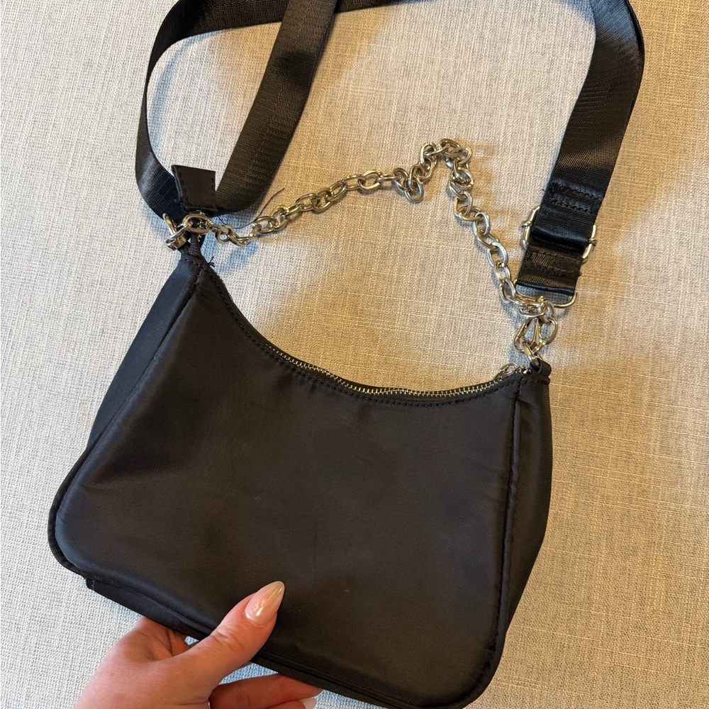 L.A. Express Black Mini Shoulder Bag Chain Strap Y2K Nylon - Picture 8 of 8